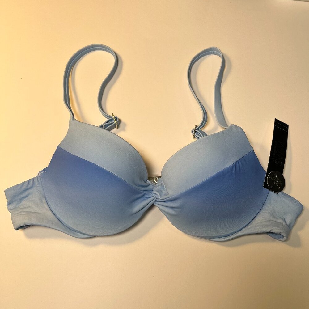 Victoria Secret 32C TWIST FRONT Push Up Bikini Top Underwire Pastel Blue Ombre